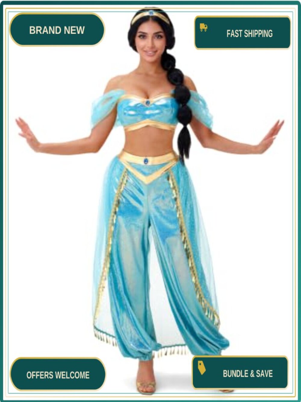 Womens Arabian Princess Costume 3 Piece Halloween Cosplay Dress Up